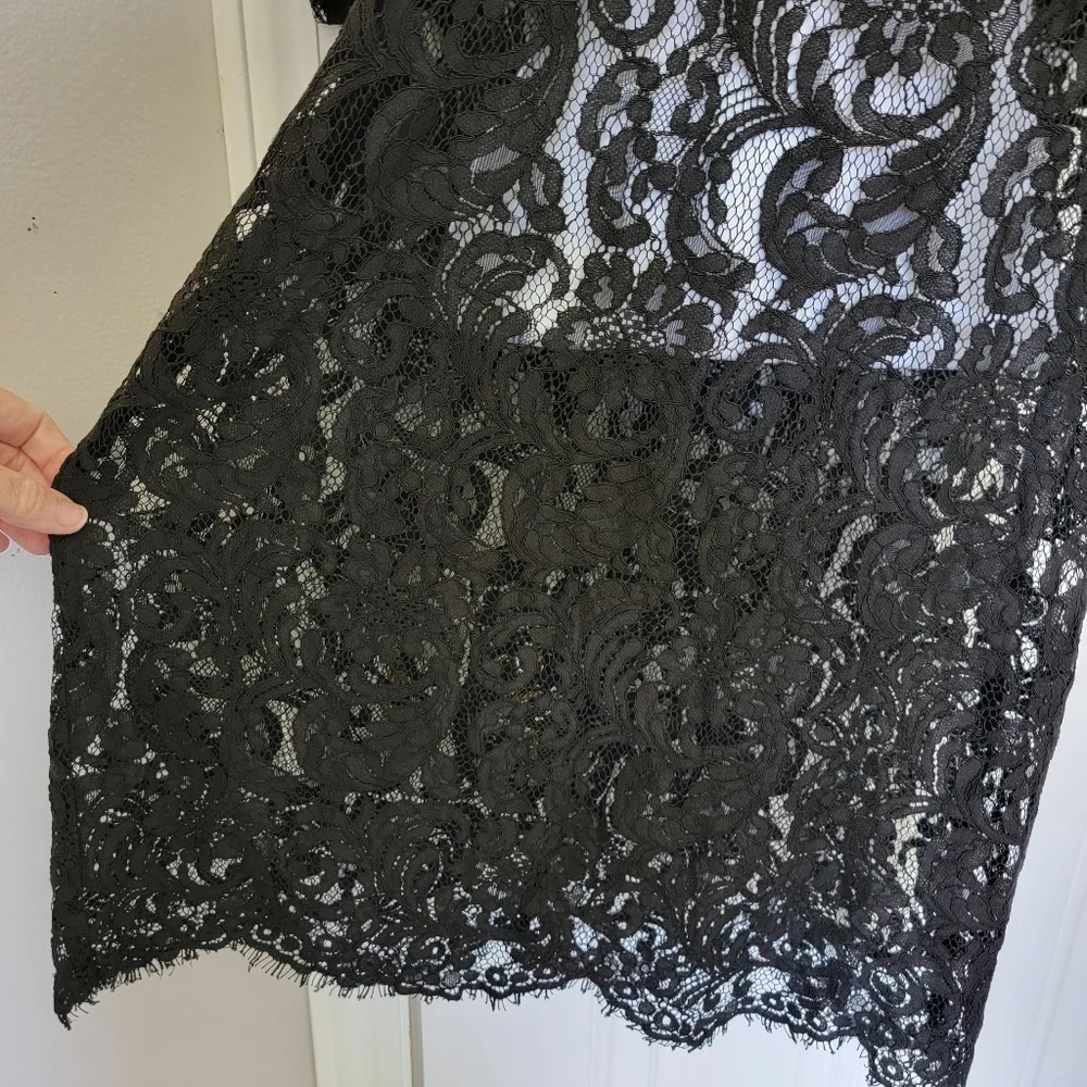 Wilfred Aritzia Short Sleeve Black Lace Scalloped Hem Dress No Liner Size M - Picture 5 of 11